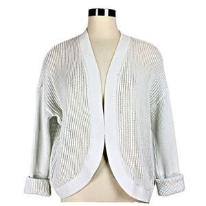 Cardigan Sweater Open Front  Grannycore Ribbed Knit Cuff & Lapel White Sz Small